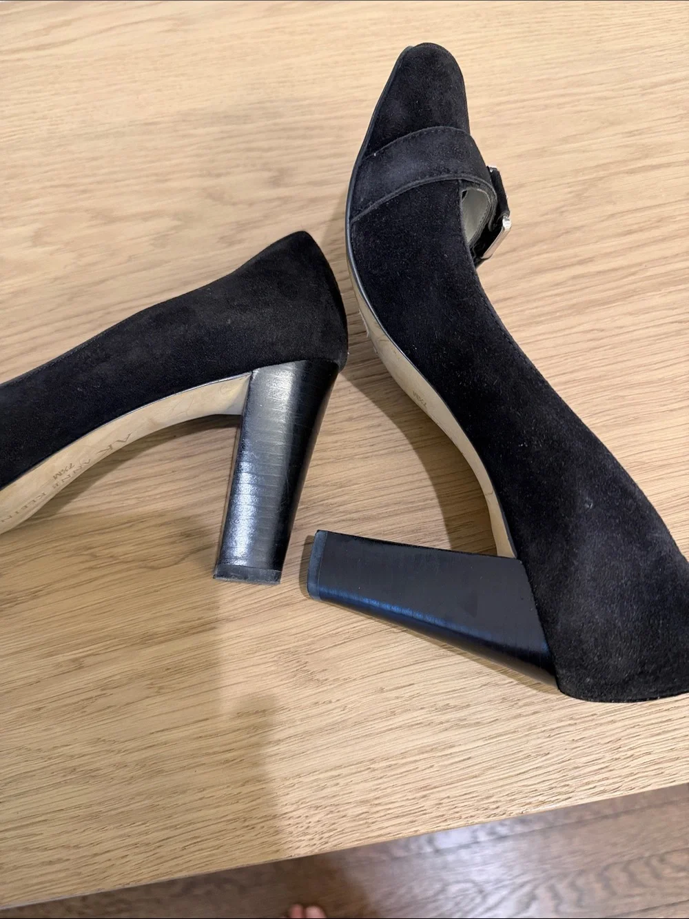 Anne Klein Black Suede Buckle Pump